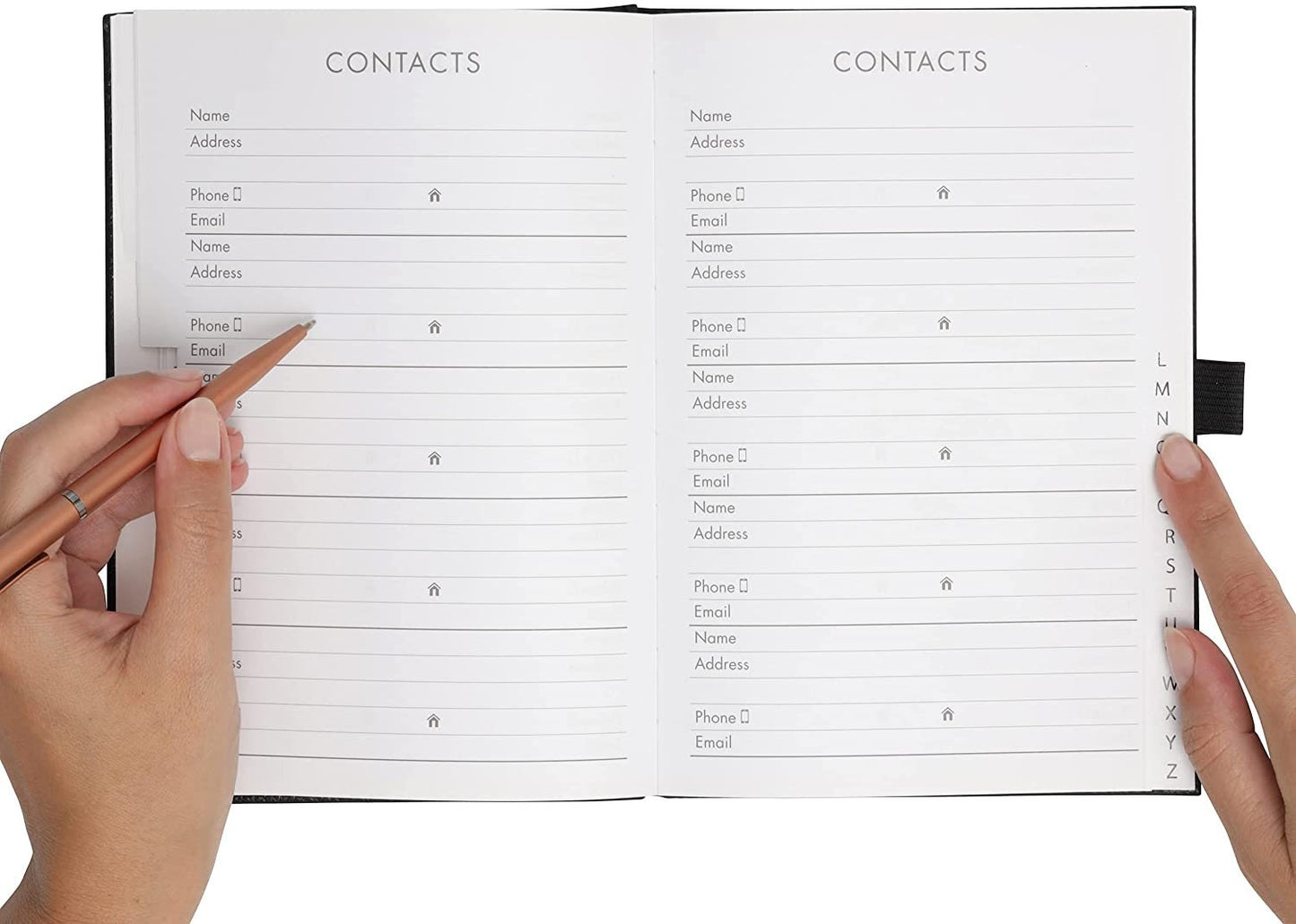 A5 Telephone Address Book: Hardback Tan Cover with Pen