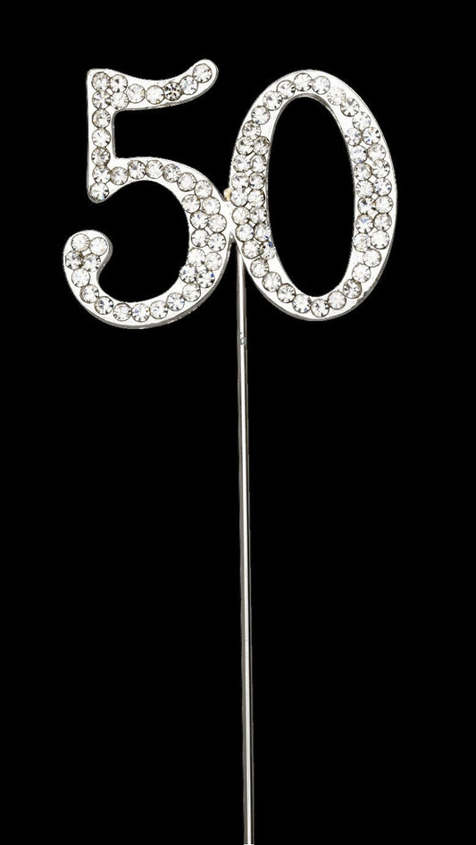 Happy Birthday Weddings Engagement Anniversary Number Cake Topper Decoration Rhinestone Diamante Silver Colour (50)