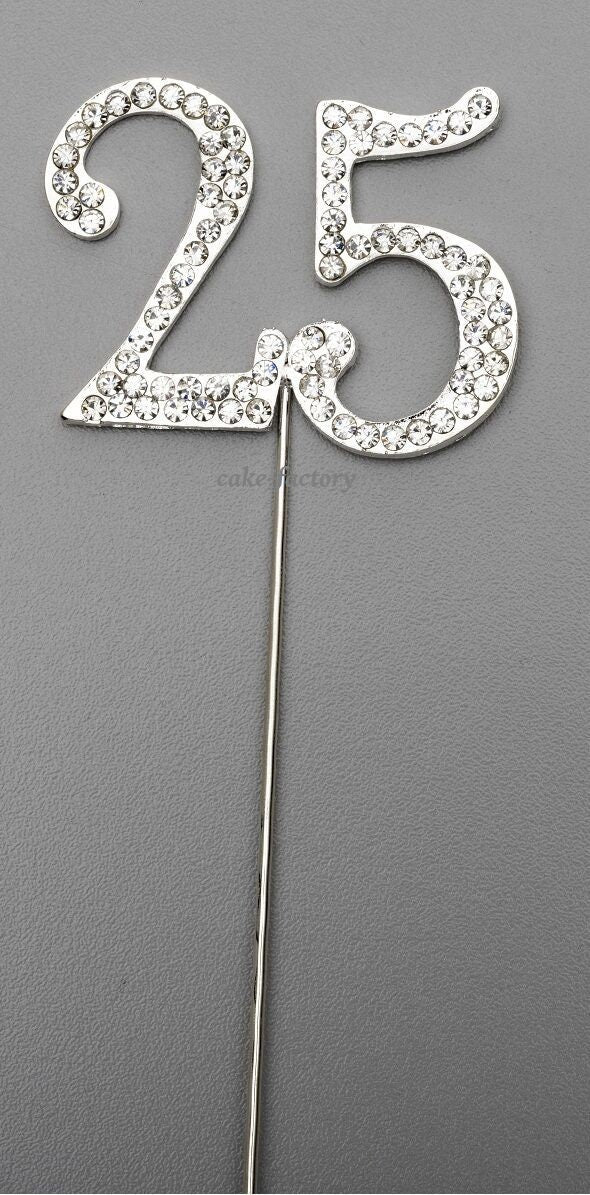 Silver Number 25 Cake Pick Topper Decoration 25th Diamante Sparkly Keechi & co.