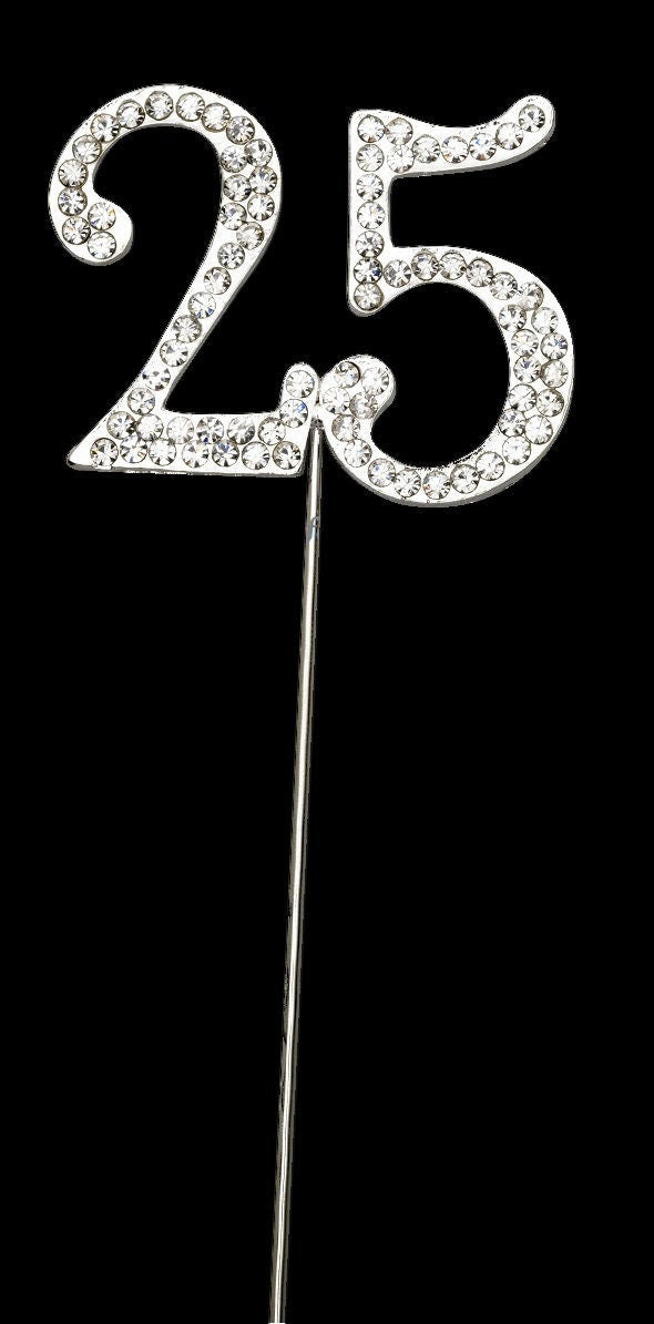 Silver Number 25 Cake Pick Topper Decoration 25th Diamante Sparkly Keechi & co.