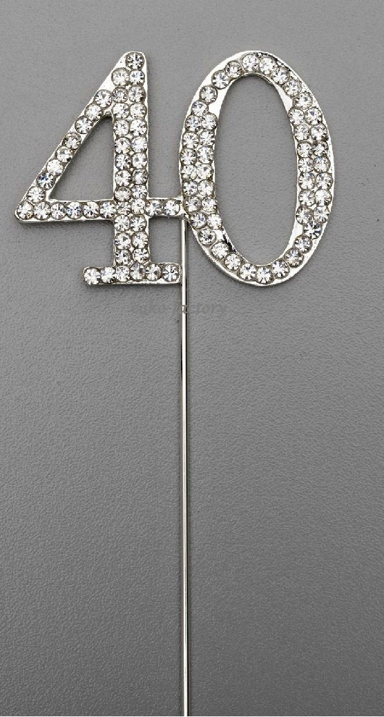 Silver Number 40 Cake Pick Topper Decoration 40th Diamante Sparkly Keechi & co.
