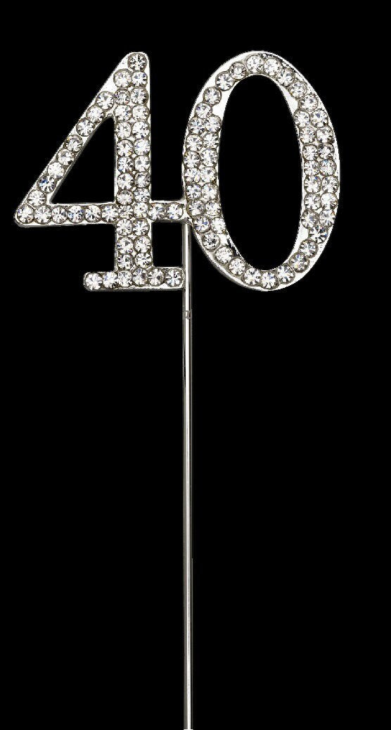 Silver Number 40 Cake Pick Topper Decoration 40th Diamante Sparkly Keechi & co.