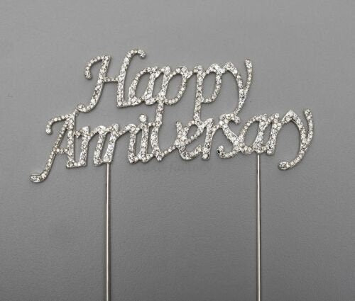 Happy Anniversary Cake Pick Topper Decoration Diamante Sparkly