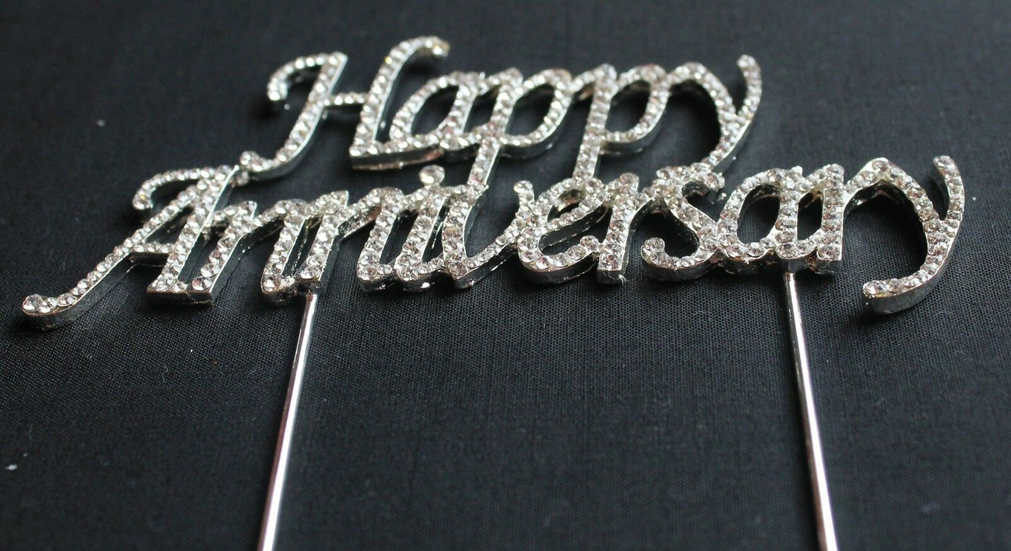 Happy Anniversary Cake Pick Topper Decoration Diamante Sparkly