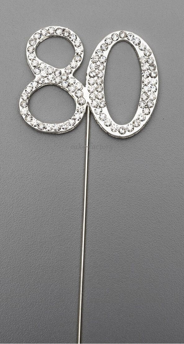 Silver Number 80 Cake Pick Topper Decoration 80th Diamante Sparkly Keechi & co.