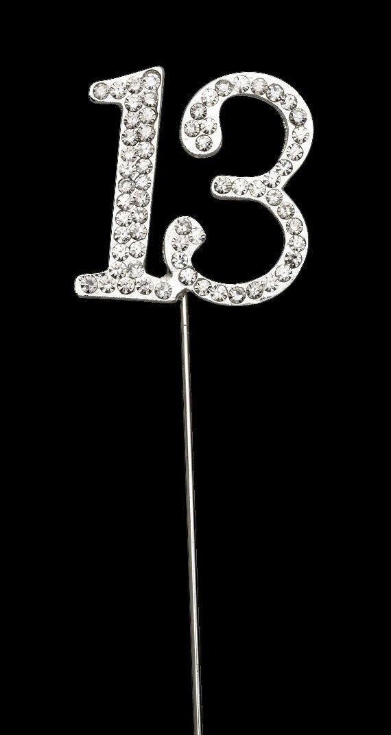 Silver Number 13 Cake Pick Topper Decoration 13th Diamante Sparkly Keechi & co.