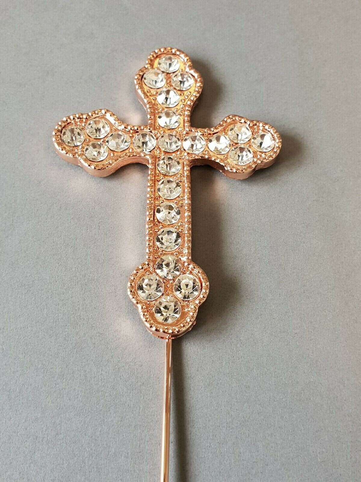 Cross Cake Pick Topper Decoration Diamante Christening Holy Communion Rose Gold