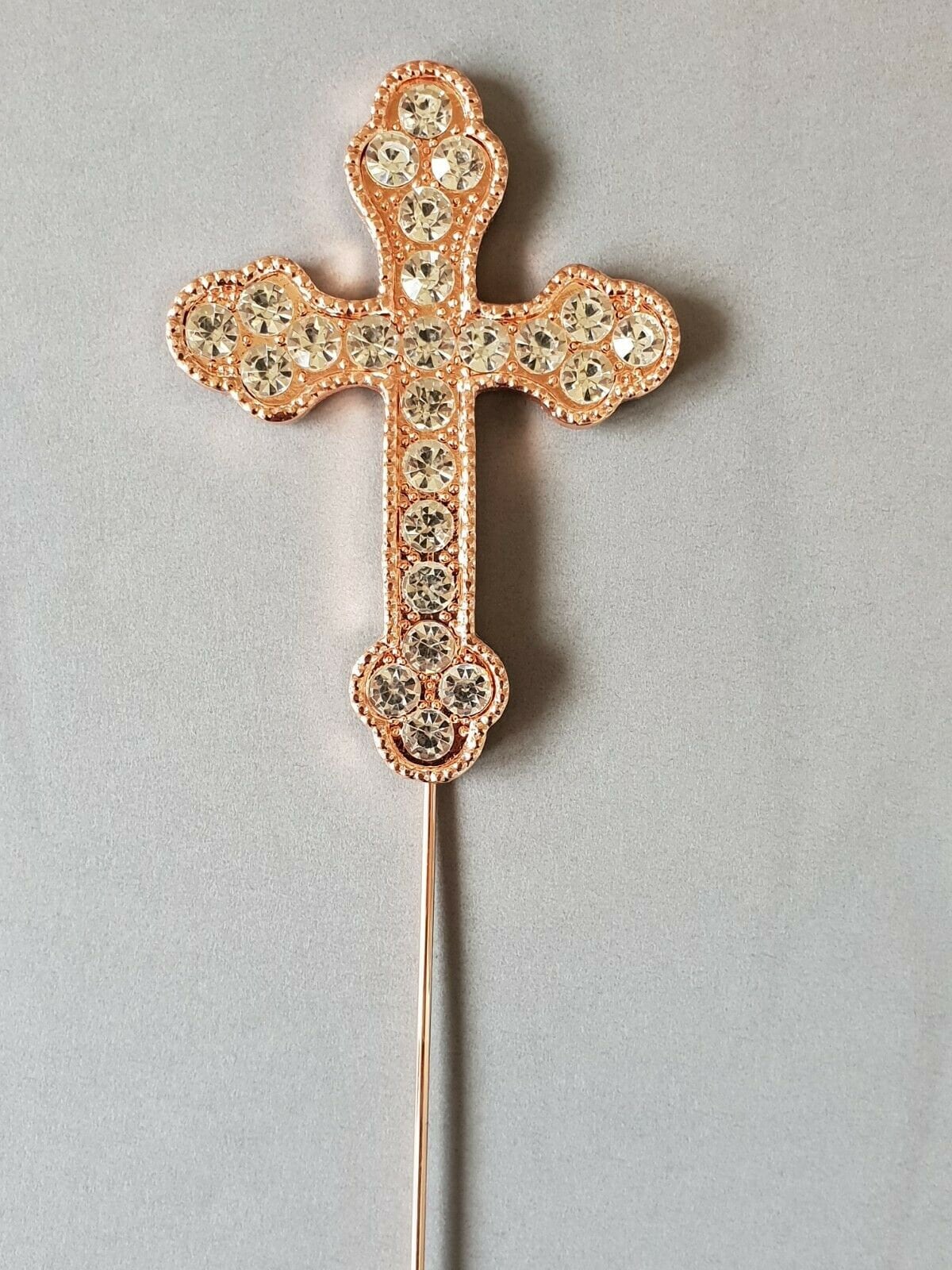 Cross Cake Pick Topper Decoration Diamante Christening Holy Communion Rose Gold