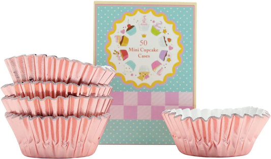 50 Mini Cupcake Cases Baking Muffin Cake Petits Fours Rose Gold FOIL Keechi & co.