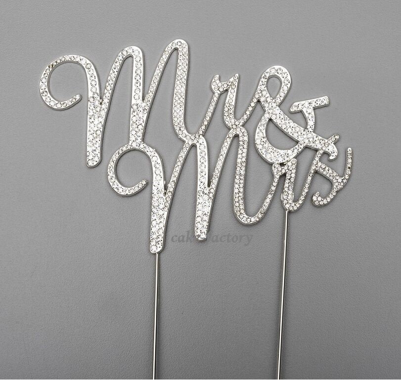 Wedding Cake Topper Pick Decoration Silver Mr & Mrs Rhinestone Diamante (New) Keechi & co.