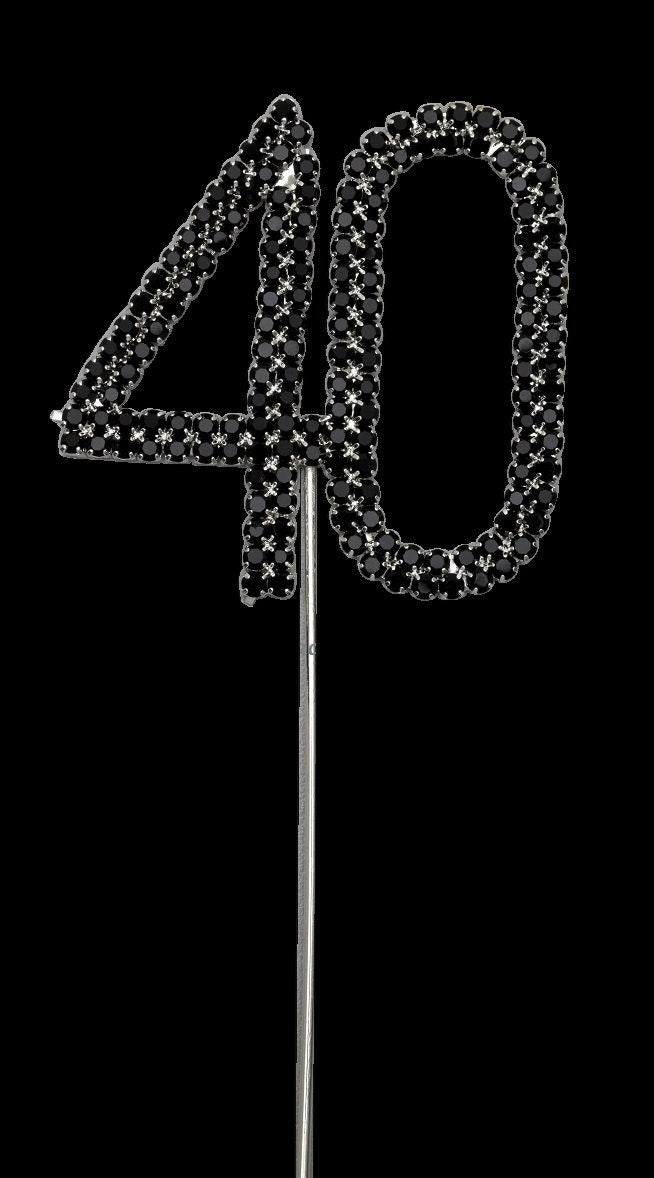 Black Number 40 Cake Pick Topper Decoration 40th Diamante Sparkly Keechi & co.