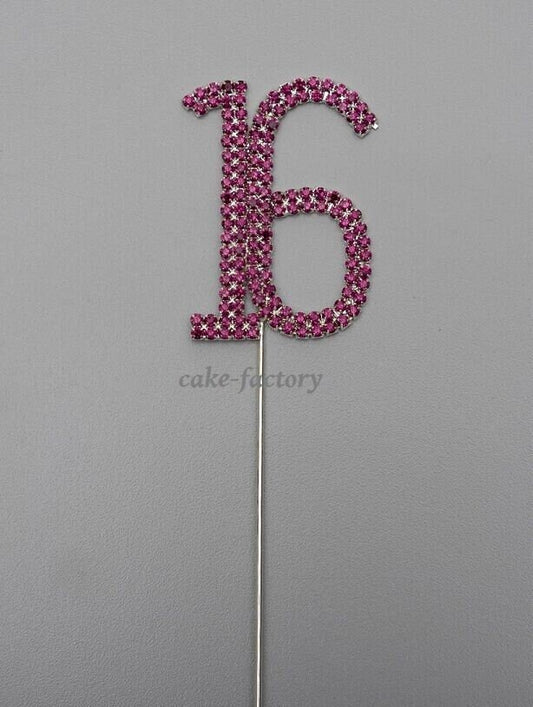 Pink Number 16 Cake Pick Topper Decoration 16th Diamante Sparkly Keechi & co.