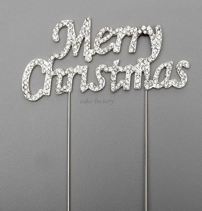Merry Christmas Diamanté Cake Topper – Silver – image 2