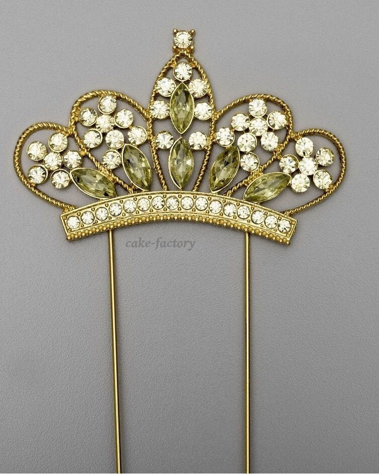 Crown Tiara cake pick Topper Decoration Princess Diamante Sparkly diamante gold