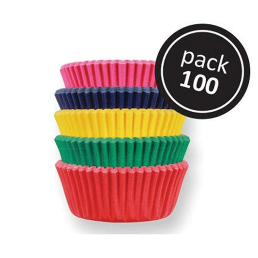 100 mini cupcake cases baking muffin cake petits fours 5 BRIGHT colours Keechi & co.