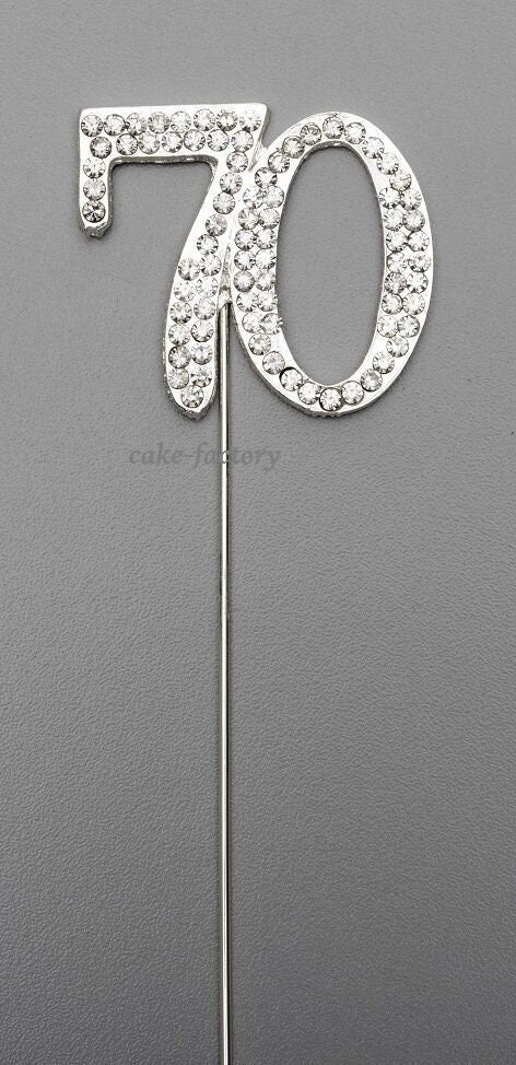 Silver Number 70 Cake Pick Topper Decoration 70th Diamante Sparkly Keechi & co.