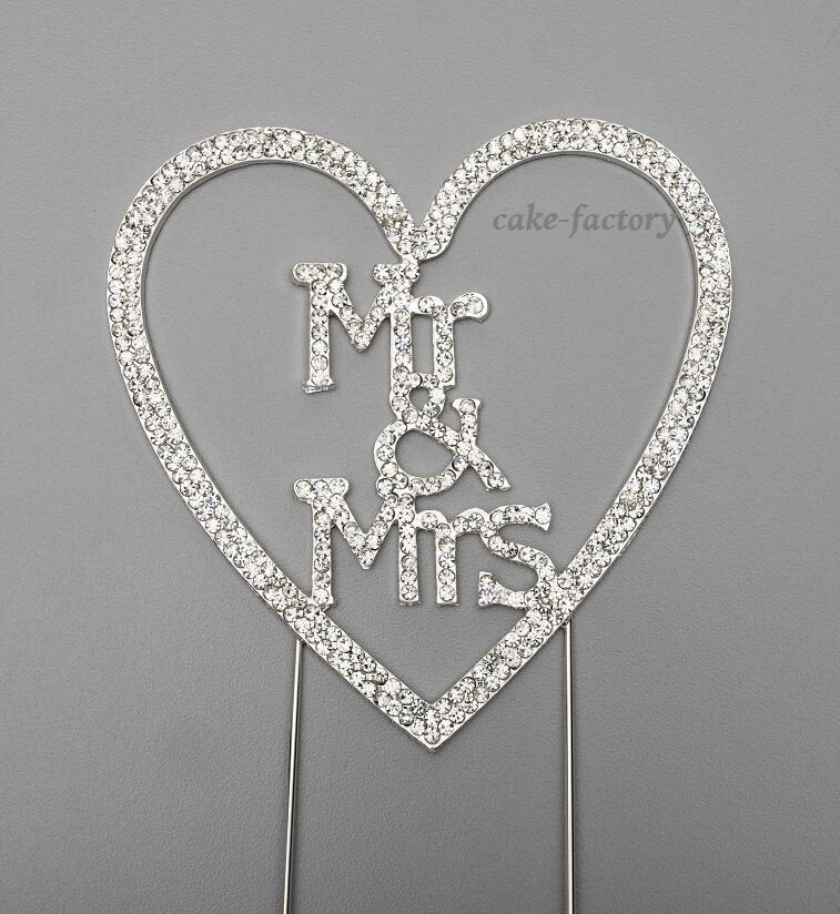 Mr & Mrs Cake Pick Topper Decoration Diamante Sparkly Wedding Cake Heart Keechi & co.
