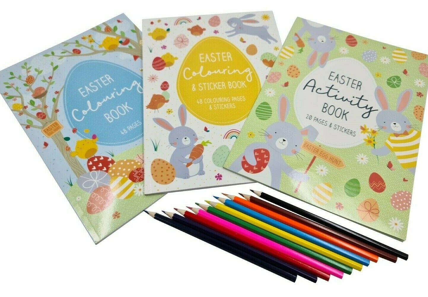 Easter Colouring Sticker Book Bumper Pack Arts & Crafts Activity Set 10 Pencils Keechi & co.