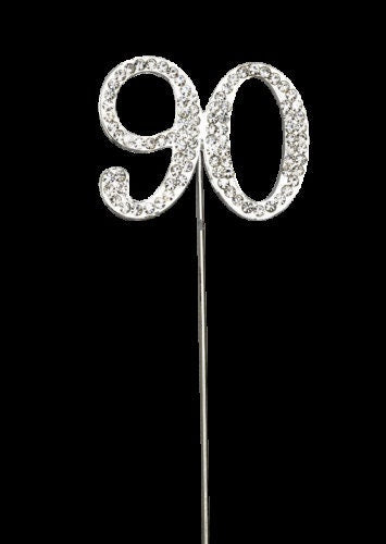 Silver Number 90 Cake Pick Topper Decoration 90th Diamante Sparkly Keechi & co.