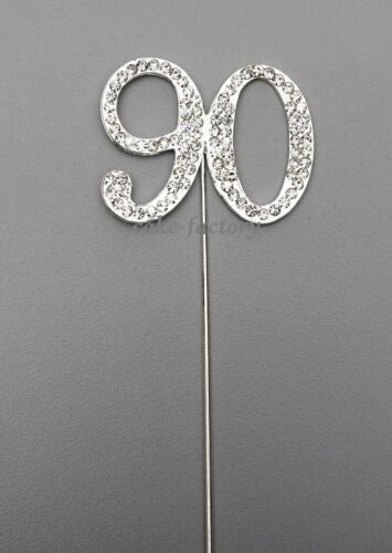 Silver Number 90 Cake Pick Topper Decoration 90th Diamante Sparkly Keechi & co.
