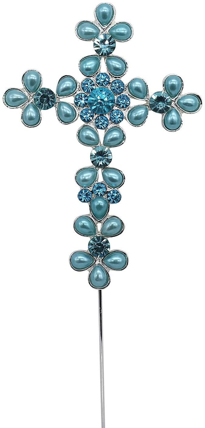 Pearl Rhinestone Holy Cross Cake Topper: Christening Communion Decoration