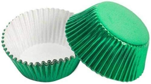 50 Mini Cupcake Cases Baking Muffin Cake Petits Fours Green FOIL Keechi & co.