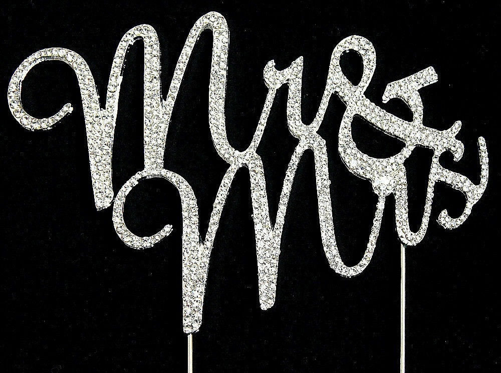 Wedding Cake Topper Pick Decoration Silver Mr & Mrs Rhinestone Diamante (New) Keechi & co.