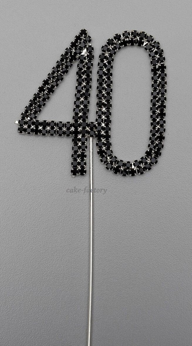 Black Number 40 Cake Pick Topper Decoration 40th Diamante Sparkly Keechi & co.