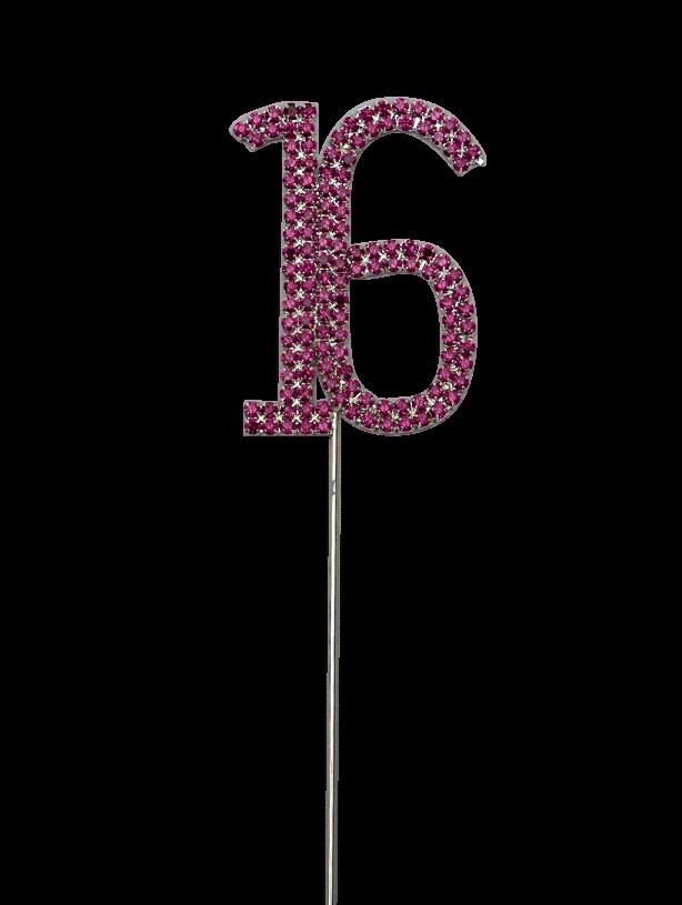 Pink Number 16 Cake Pick Topper Decoration 16th Diamante Sparkly Keechi & co.