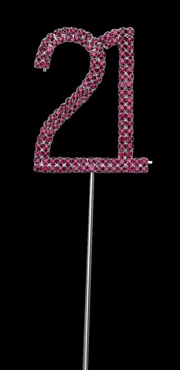 Pink Number 21 Cake Pick Topper Decoration 21st Diamante Sparkly Keechi & co.