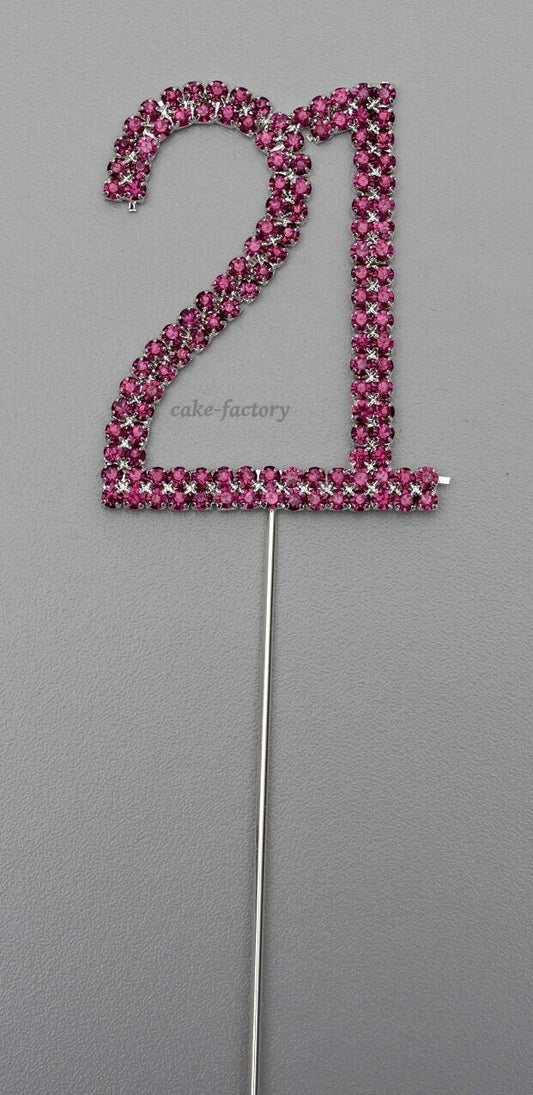 Pink Number 21 Cake Pick Topper Decoration 21st Diamante Sparkly Keechi & co.