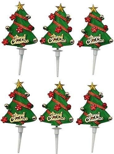 6 x Christmas Cake treeTopper Cupcake Decorations Mini Christmas Fabric tree Gold  Snow  Fabric Trees Keechi & co.