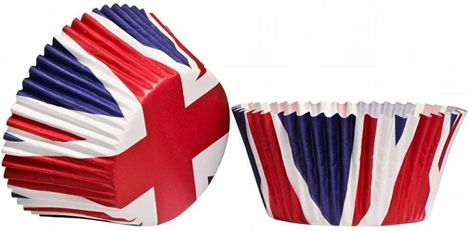 100 Mini Cupcake Cases Baking Muffin Cake Union Jack King Charles Coronation Keechi & co.