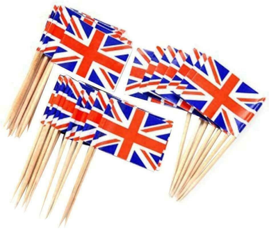 50 Union Jack Cocktail Sticks Flags Platinum Jubilee Queen Cake Topper Pick Etsy