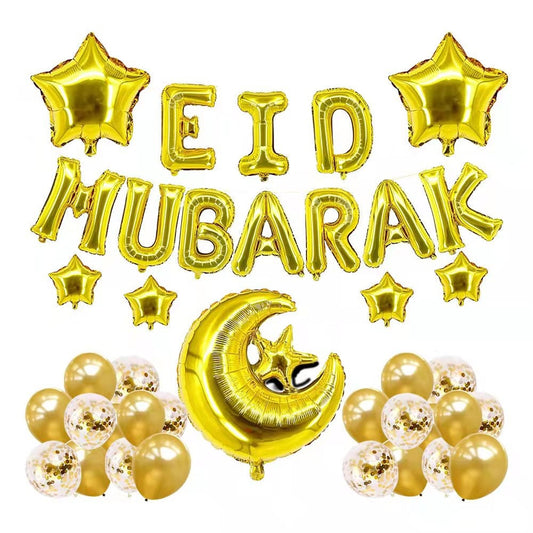 decorations Ramadan Kareem Eid Mubarak Foil Balloon Banner Party Decoration Gold celibration happy Eid balloons Keechi & co.