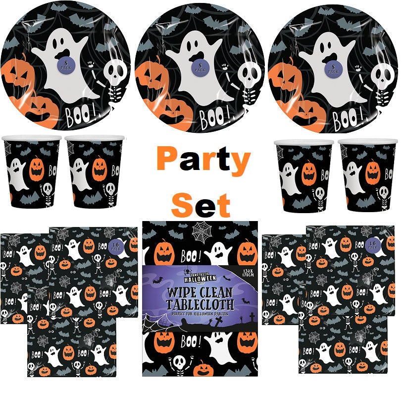 Halloween Partyware Children's Ghost Pumpkin Plates Cups Napkins Table Cover Keechi & co.