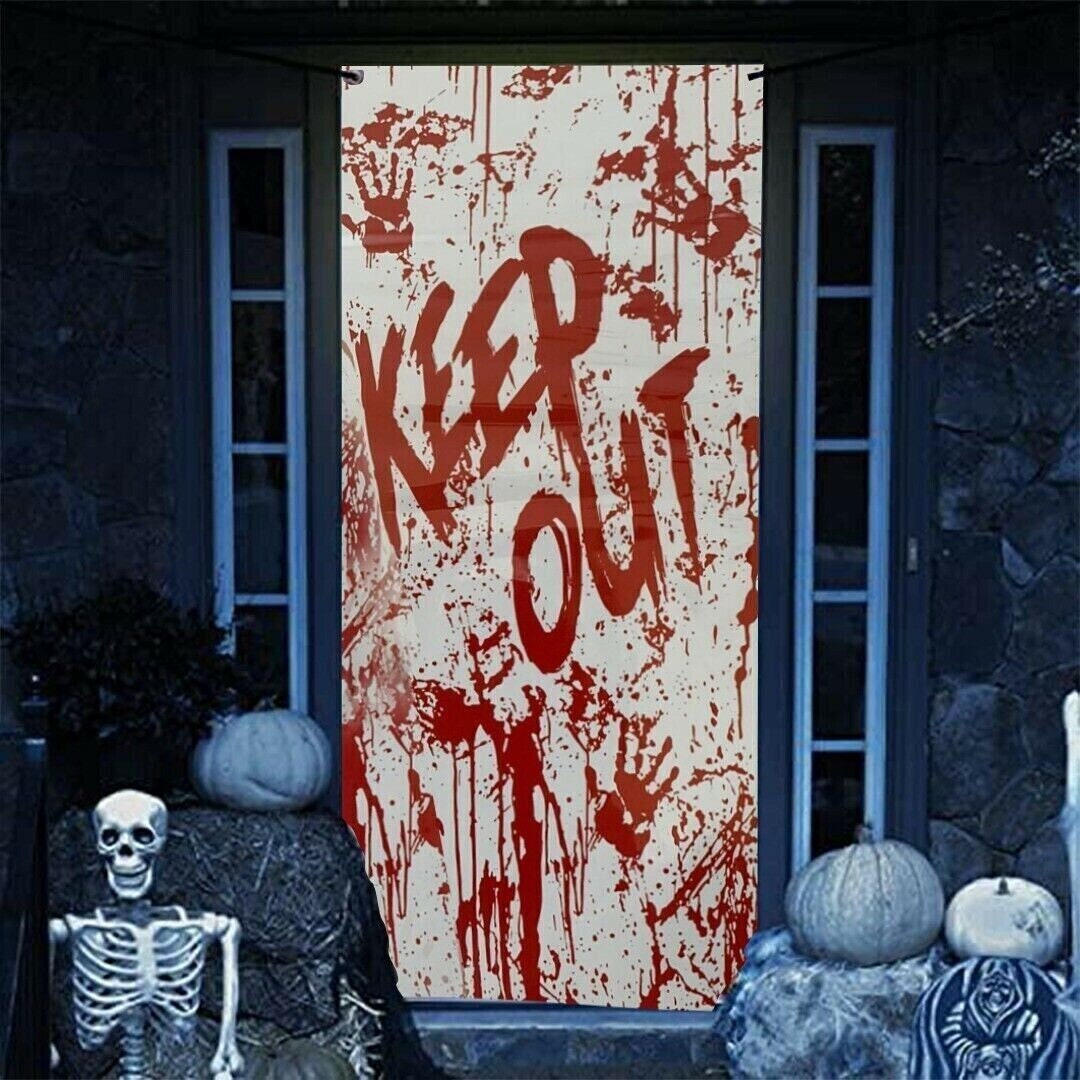 Bloody Door Cover Help Us Keep Out Wall Halloween Party Reusable Decorations New Keechi & co.