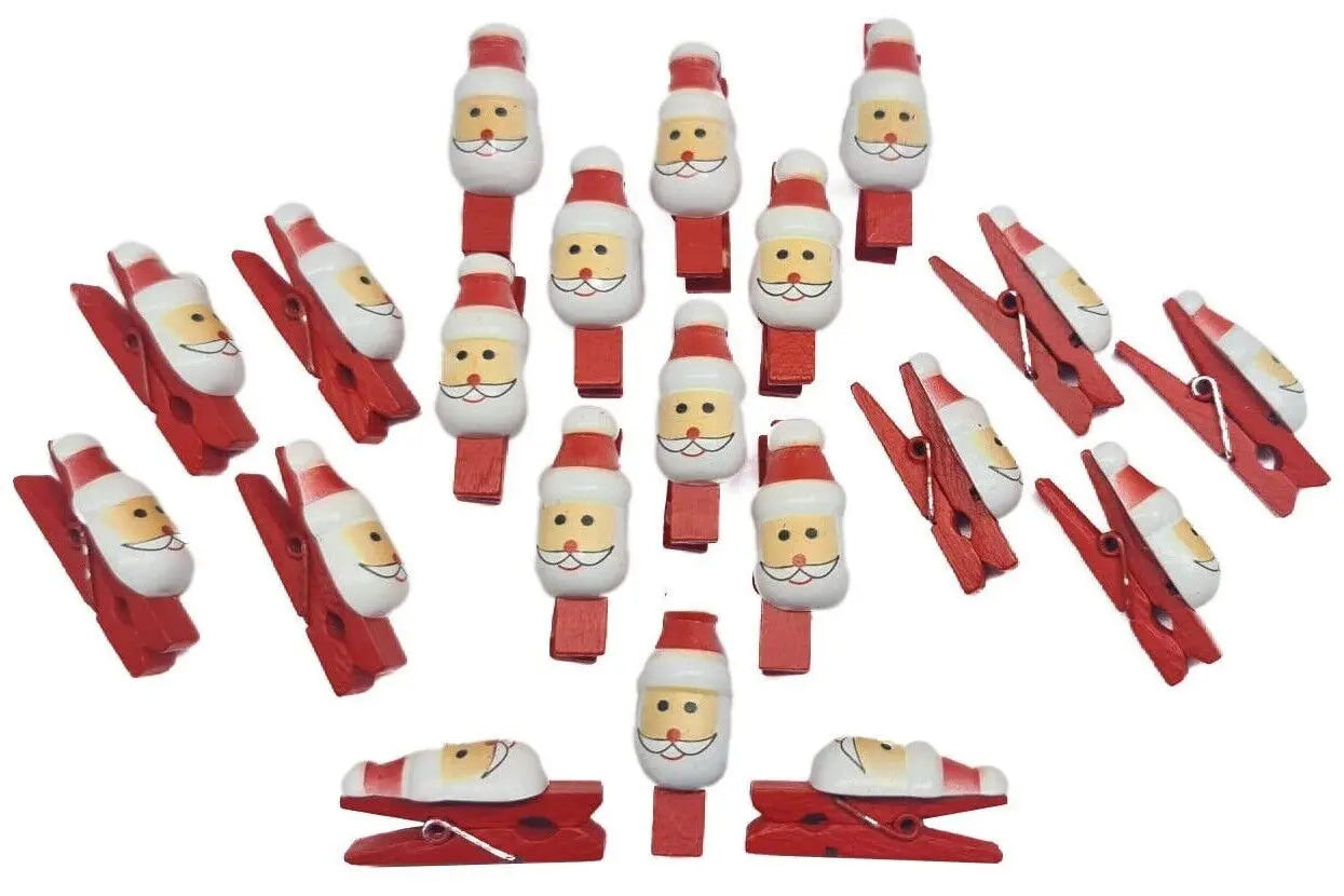 20 x Santa Wooden Mini Pegs Christmas Decoration Card Holder Decoration Crafts Keechi & co.