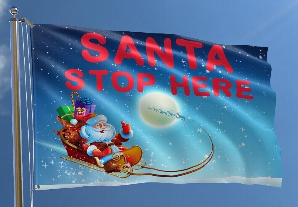 Christmas flag 3x2ft Santa Stop Here Xmas Decoration Flagpole Festive New Year