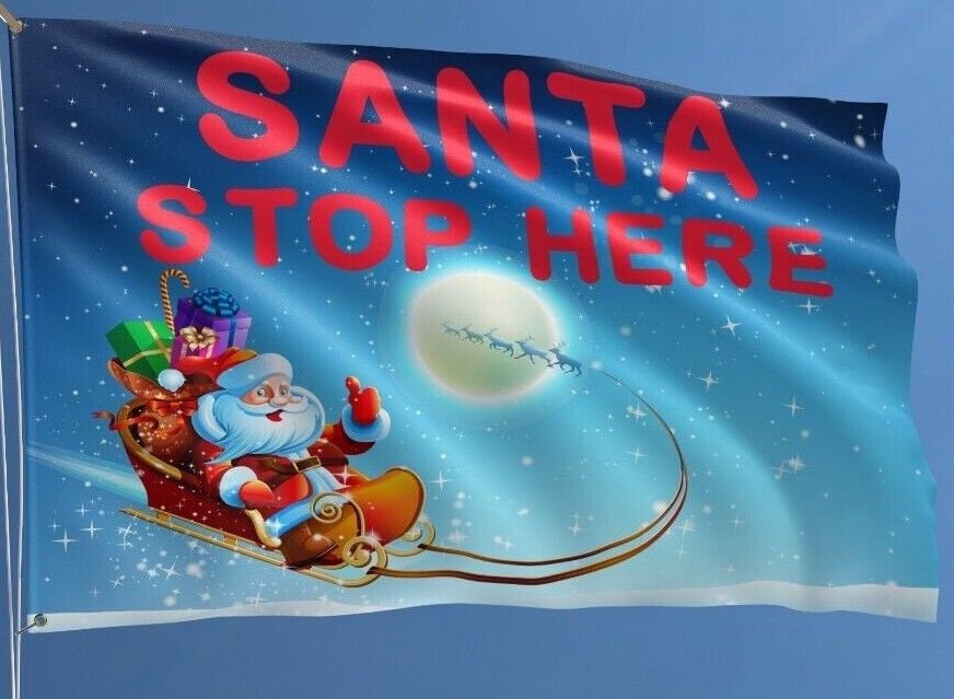 Christmas flag 3x2ft Santa Stop Here Xmas Decoration Flagpole Festive New Year