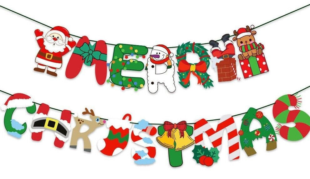 Merry Christmas Bunting Cardboard Garland Hanging Banner Home Decoration Keechi & co.