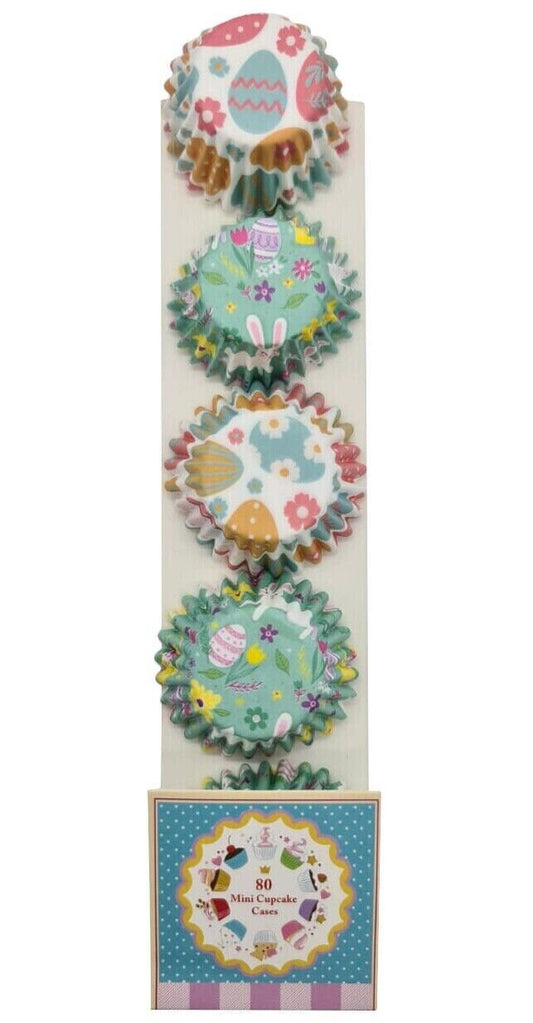 80 Mini Easter Day Cupcake Cases Baking Muffin Cake Petits Fours Bunny Eggs