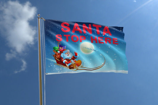 Christmas flag 3x2ft Santa Stop Here Xmas Decoration Flagpole Festive New Year Keechi & co.