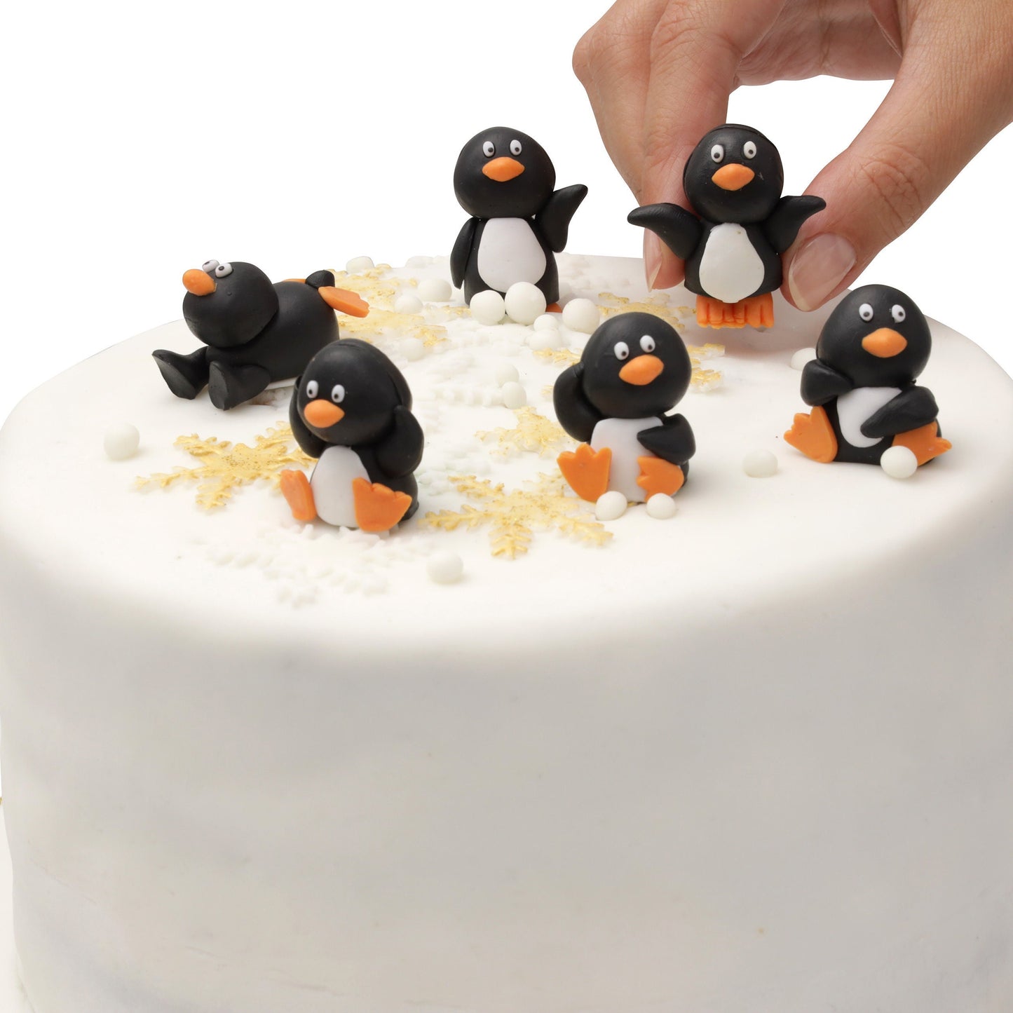 6 x mini Penguin Christmas Cake Decorations yule log cupcake toppers