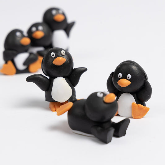 Mini penguin 6Pc set Cake Decorations Kit Santa's Snowmen Trees Teddy Reindeer Christmas Signs Motto Birthday Yule Log Toppers (Penguin)