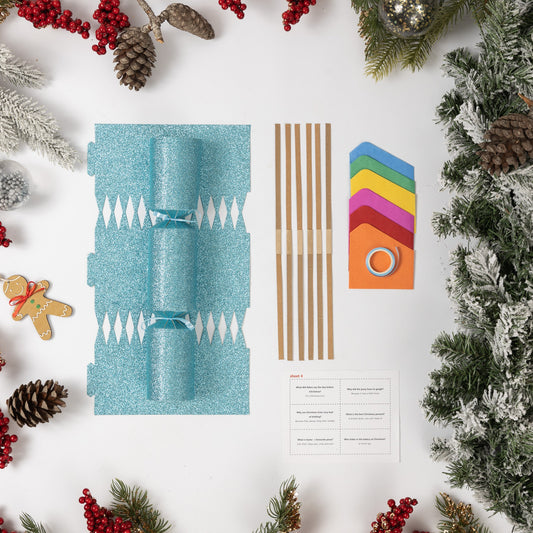 12 Make Your Own Christmas Cracker kit Crackers Hats Snaps BLUE GLITTER Keechi & co.