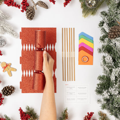 Make Your Own Christmas Cracker Kit – Red Glitter – Pack of 6