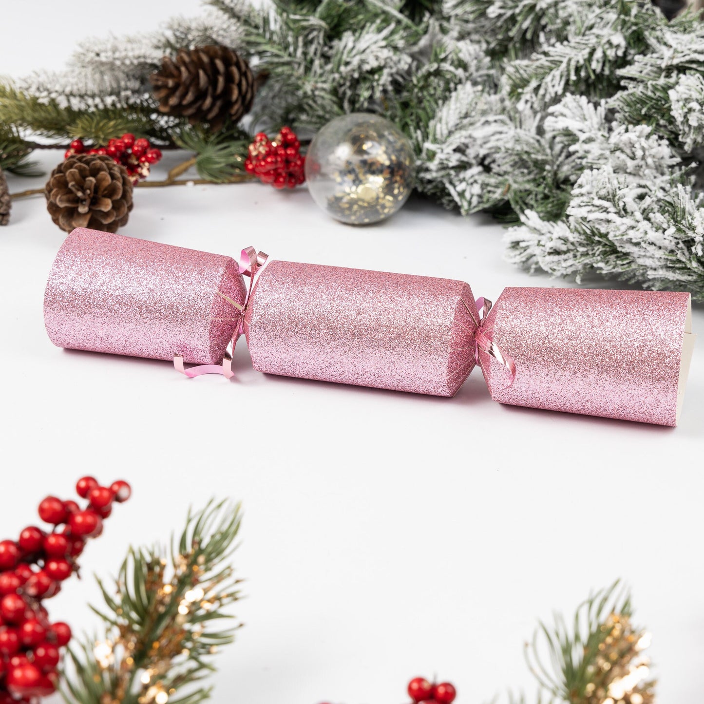 6 Make Your Own Christmas Cracker kit Crackers Hats Snaps PINK GLITTER Keechi & co.