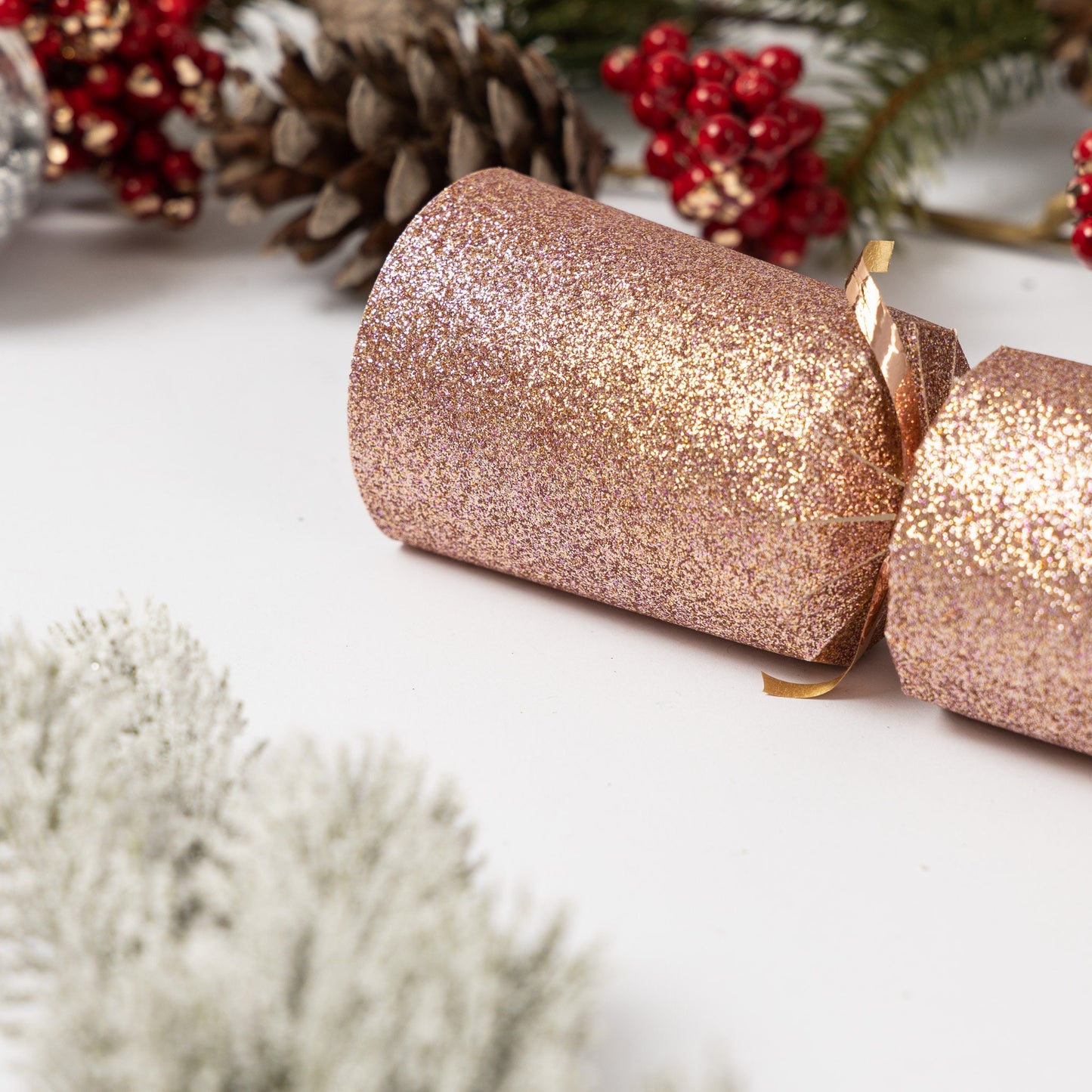 6 Make Your Own Christmas Cracker kit Crackers Hats Snaps ROSE GOLD GLITTER