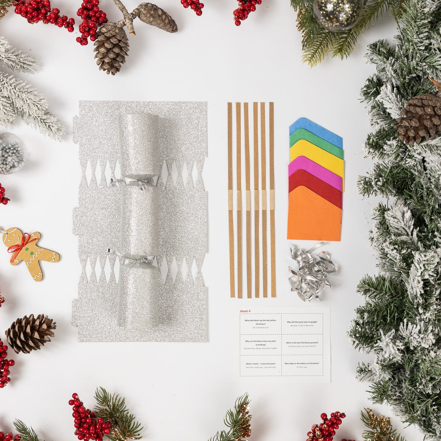 Make Your Own Christmas Cracker kit Crackers Hats Snaps Silver GLITTER Keechi & co.